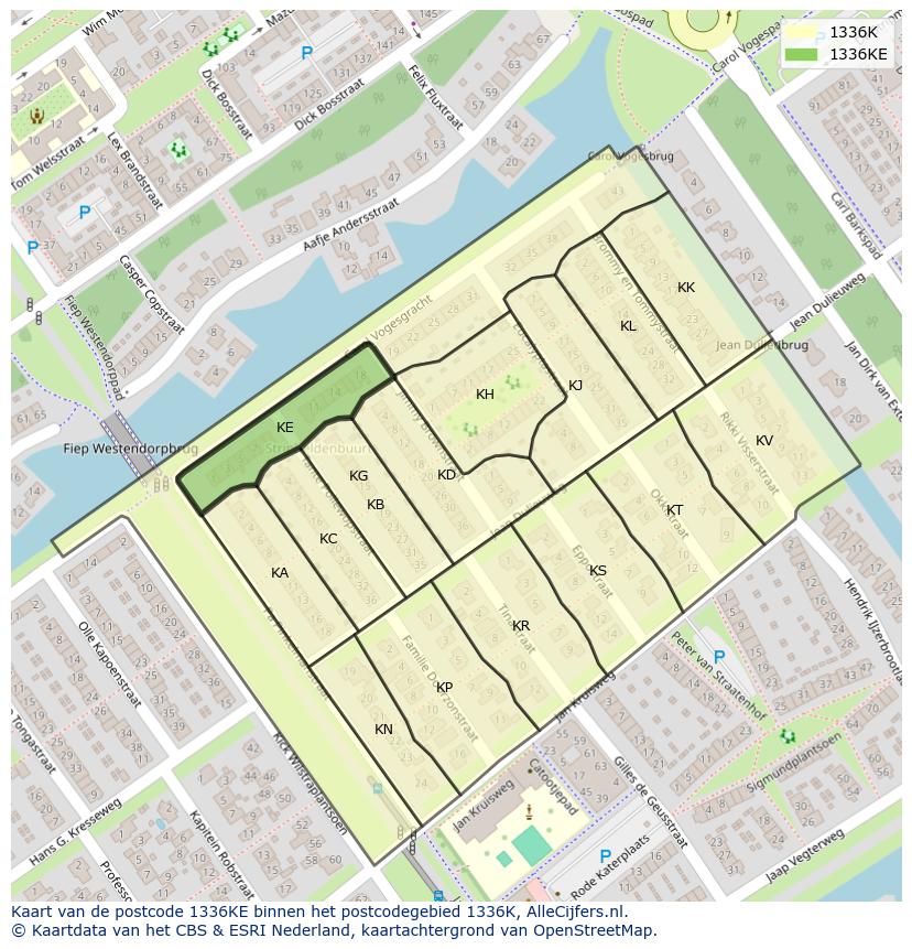 Afbeelding van het postcodegebied 1336 KE op de kaart.