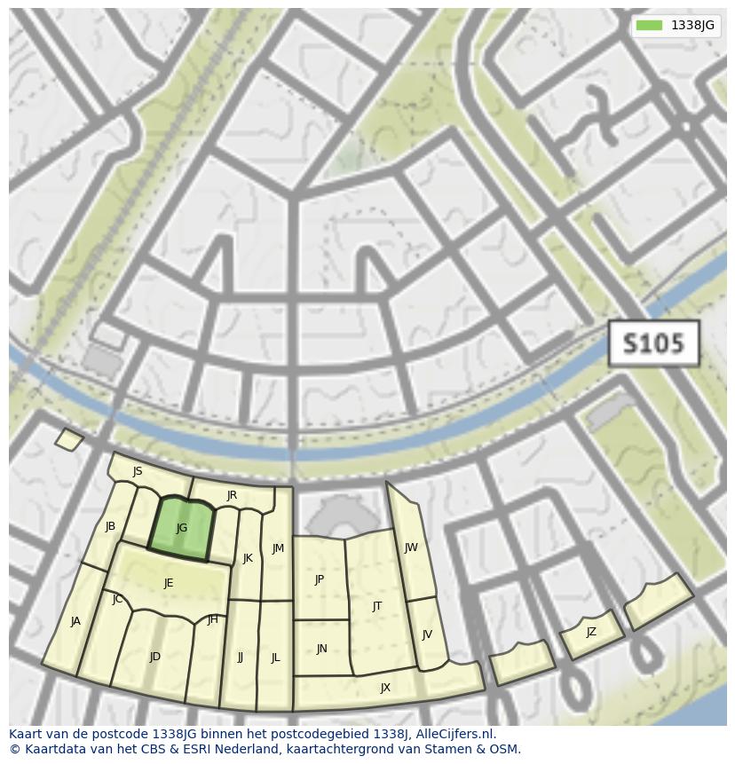 Afbeelding van het postcodegebied 1338 JG op de kaart.