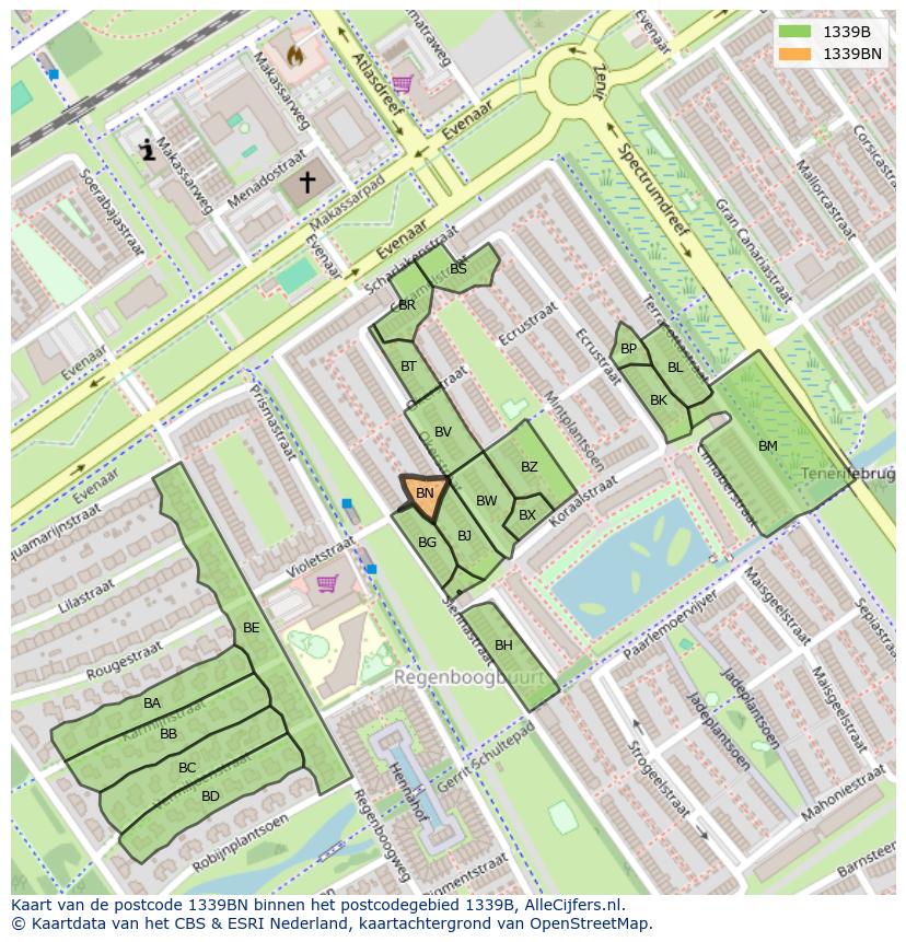 Afbeelding van het postcodegebied 1339 BN op de kaart.