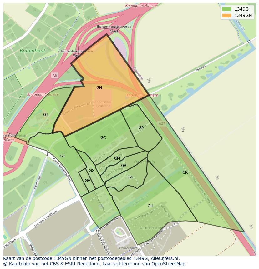 Afbeelding van het postcodegebied 1349 GN op de kaart.