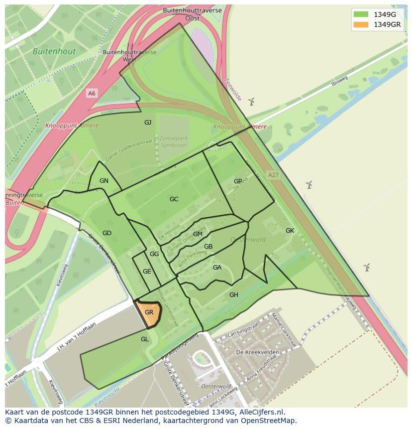 Afbeelding van het postcodegebied 1349 GR op de kaart.
