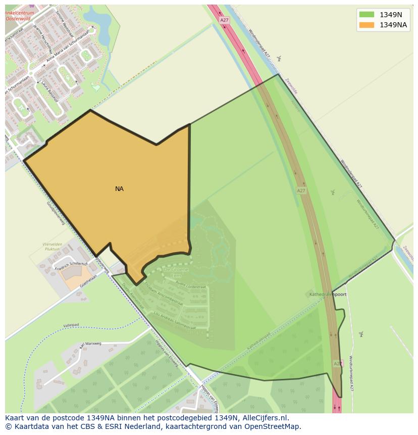 Afbeelding van het postcodegebied 1349 NA op de kaart.