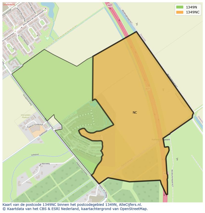 Afbeelding van het postcodegebied 1349 NC op de kaart.
