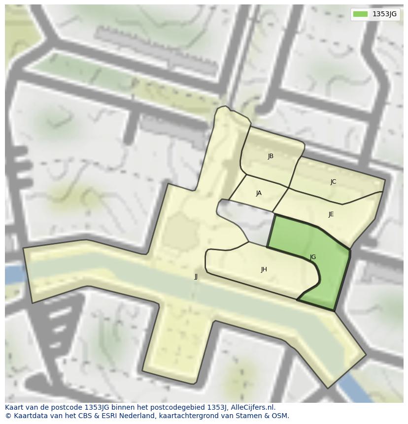 Afbeelding van het postcodegebied 1353 JG op de kaart.