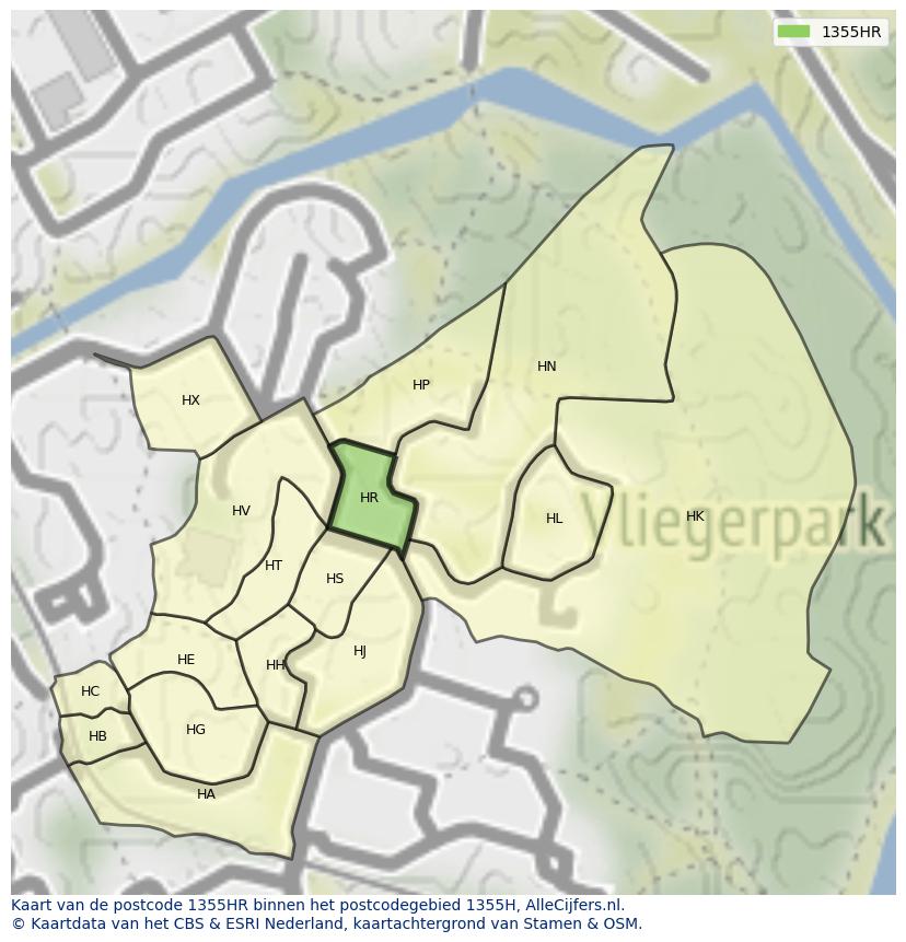 Afbeelding van het postcodegebied 1355 HR op de kaart.