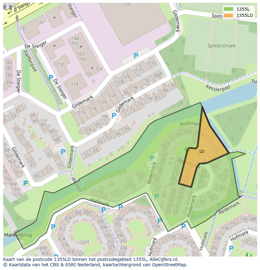 Afbeelding van het postcodegebied 1355 LD op de kaart.