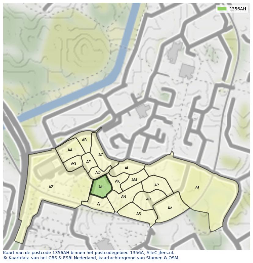 Afbeelding van het postcodegebied 1356 AH op de kaart.