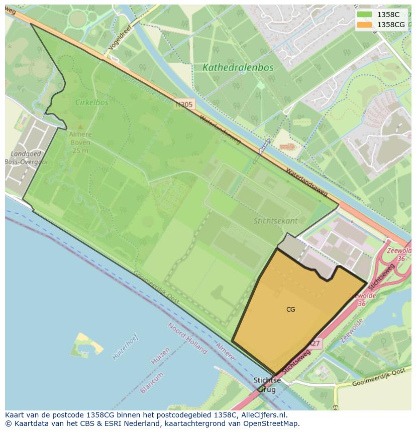 Afbeelding van het postcodegebied 1358 CG op de kaart.