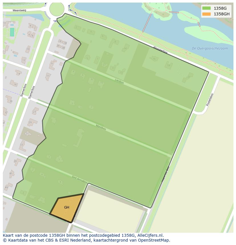 Afbeelding van het postcodegebied 1358 GH op de kaart.