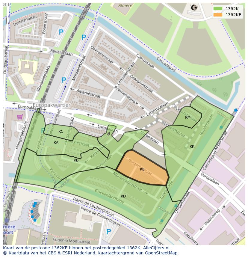 Afbeelding van het postcodegebied 1362 KE op de kaart.