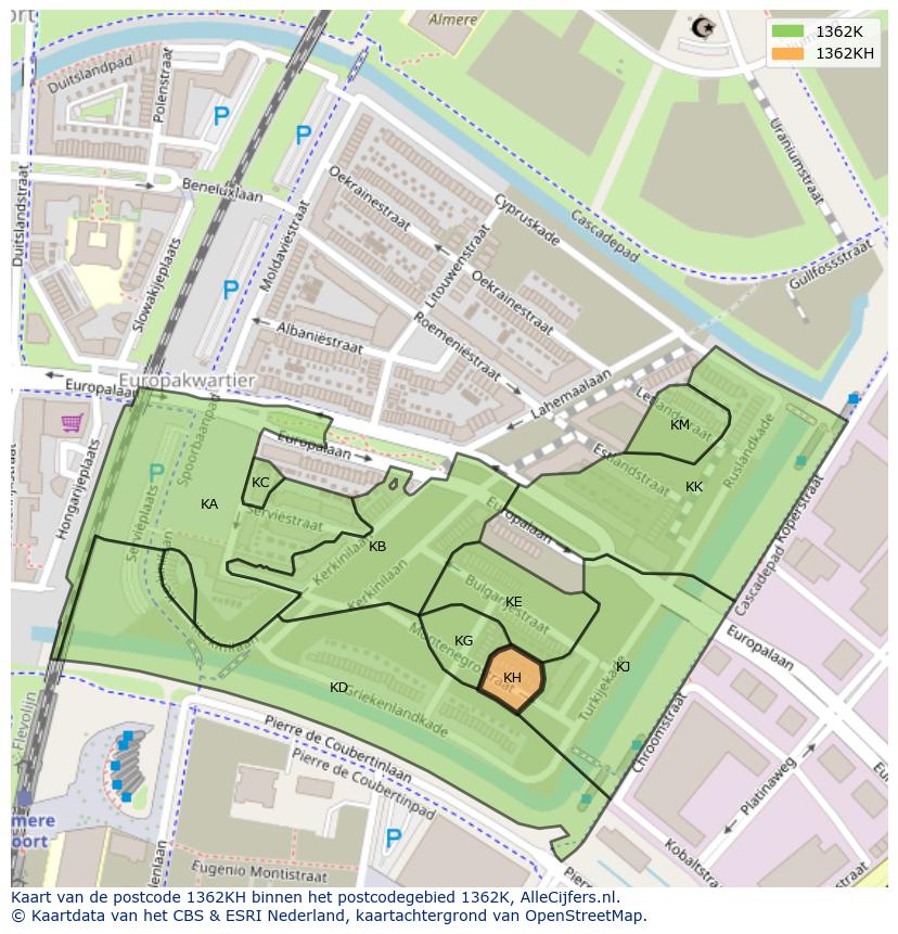Afbeelding van het postcodegebied 1362 KH op de kaart.