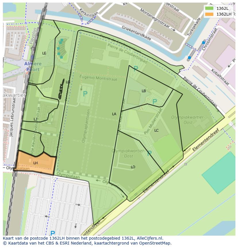 Afbeelding van het postcodegebied 1362 LH op de kaart.