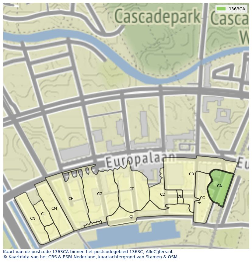 Afbeelding van het postcodegebied 1363 CA op de kaart.
