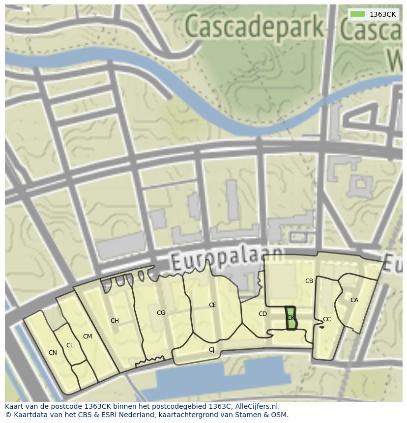 Afbeelding van het postcodegebied 1363 CK op de kaart.