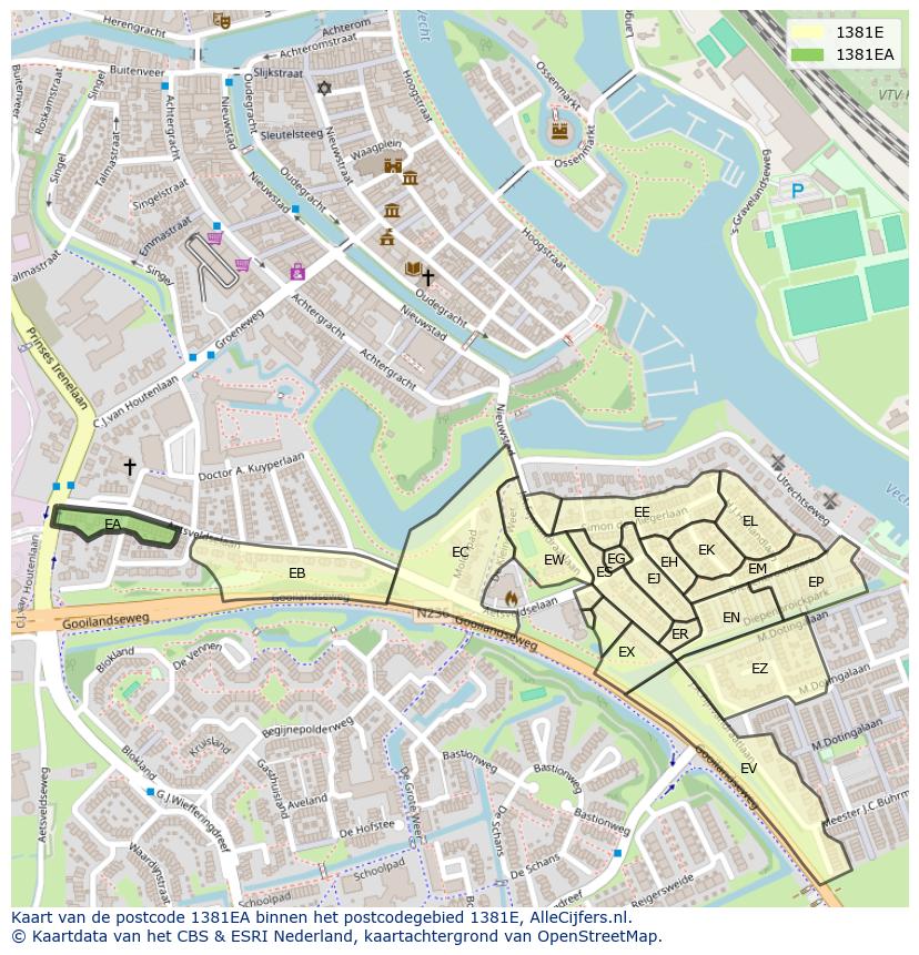 Afbeelding van het postcodegebied 1381 EA op de kaart.