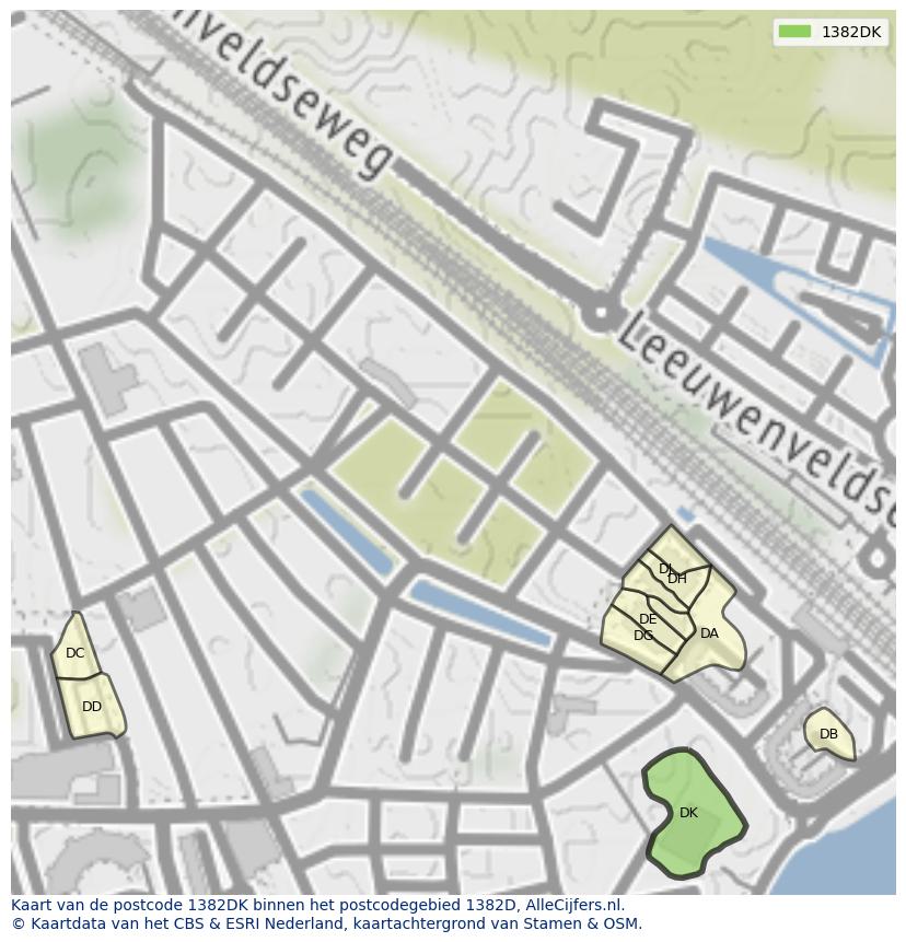 Afbeelding van het postcodegebied 1382 DK op de kaart.