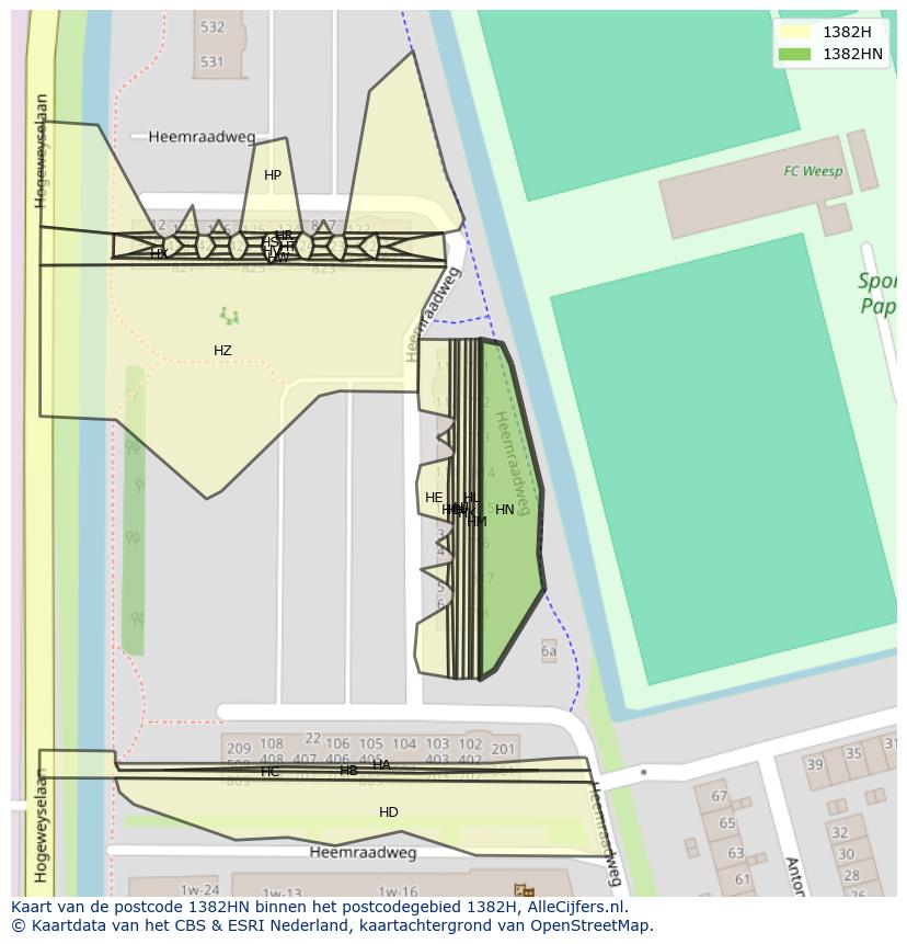 Afbeelding van het postcodegebied 1382 HN op de kaart.