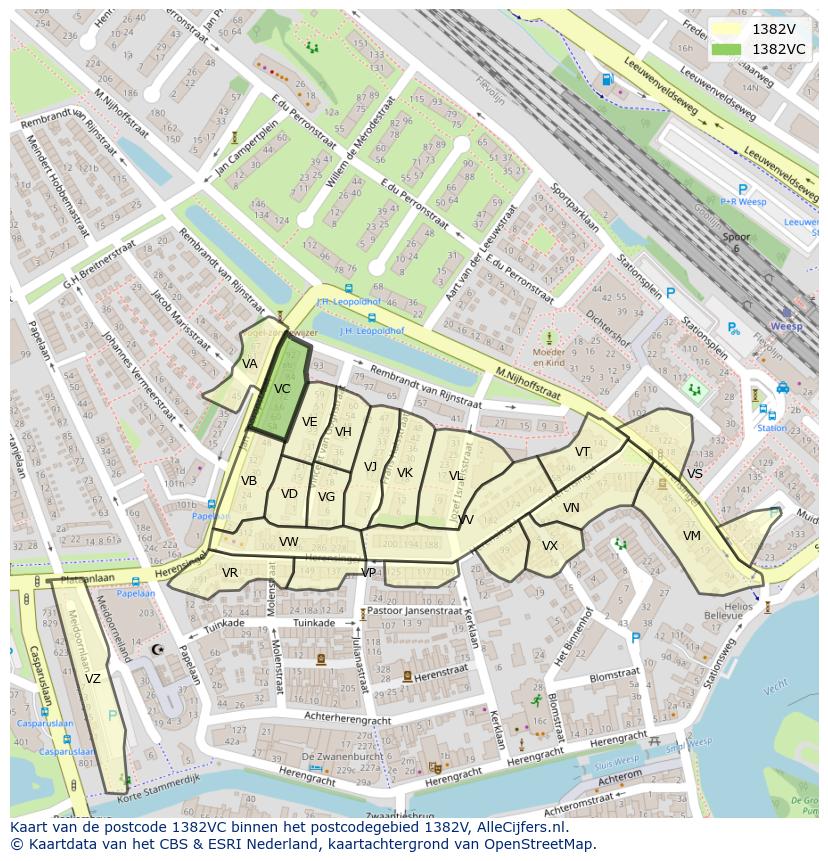 Afbeelding van het postcodegebied 1382 VC op de kaart.