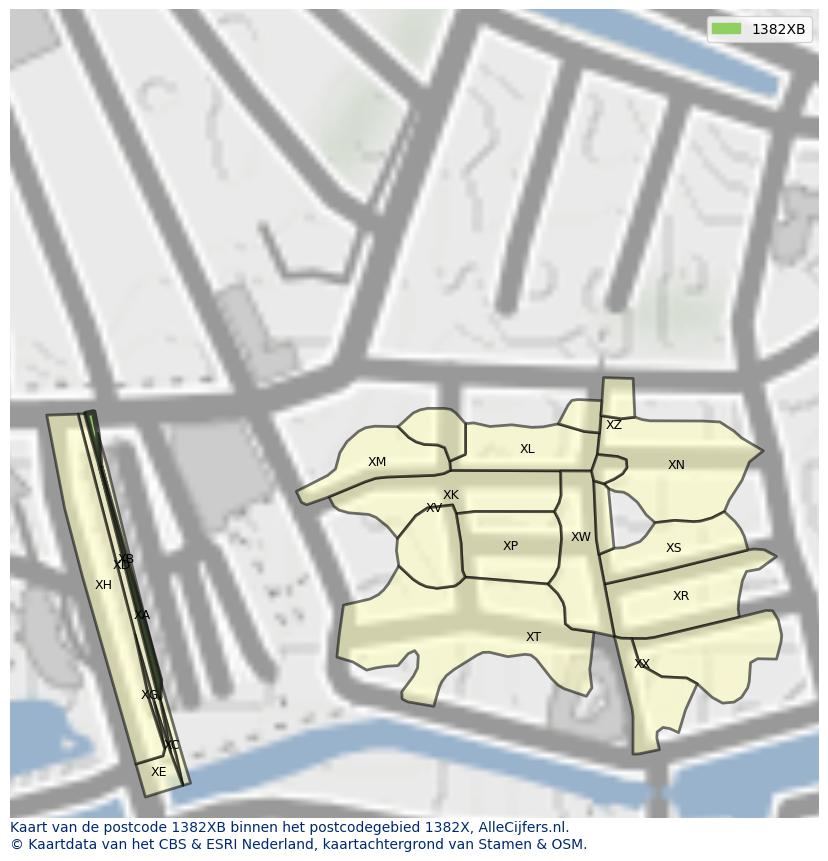 Afbeelding van het postcodegebied 1382 XB op de kaart.