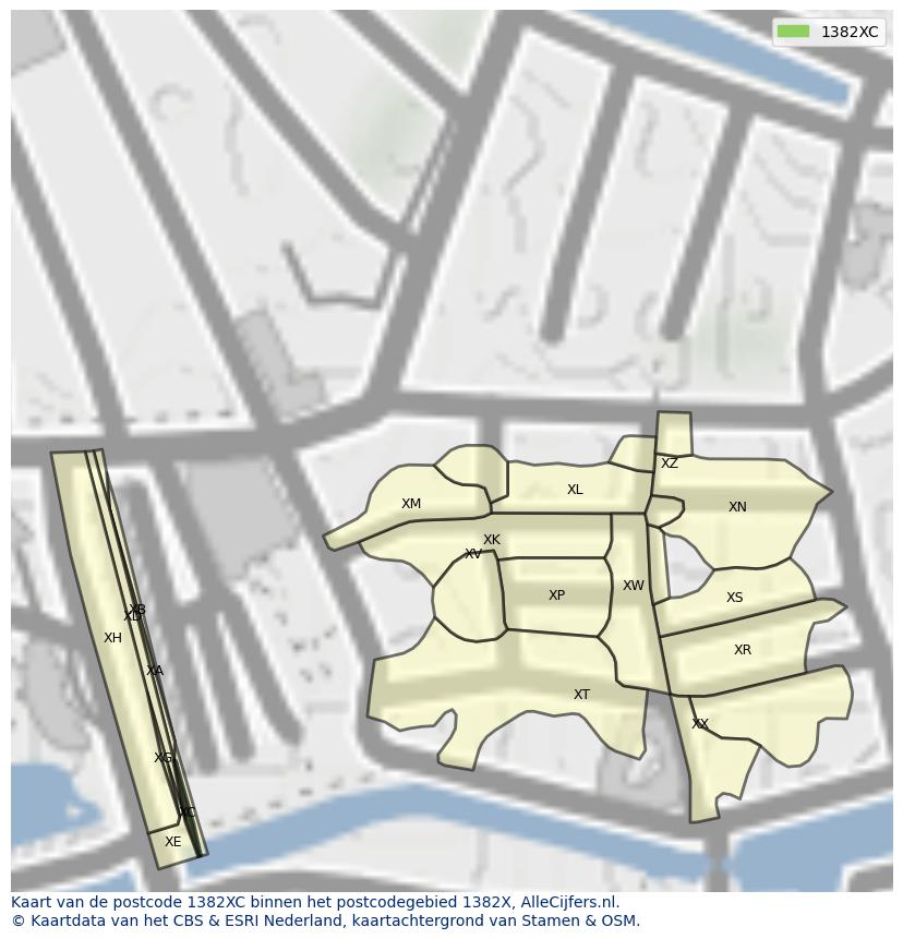 Afbeelding van het postcodegebied 1382 XC op de kaart.