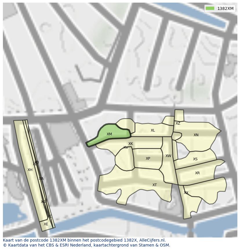 Afbeelding van het postcodegebied 1382 XM op de kaart.