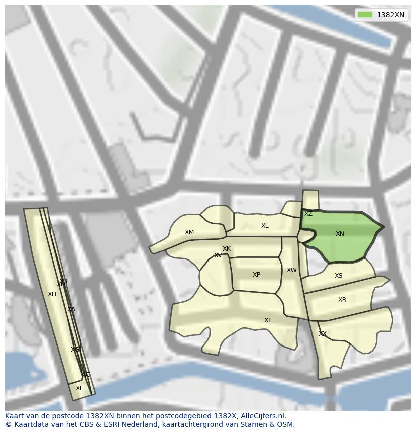 Afbeelding van het postcodegebied 1382 XN op de kaart.