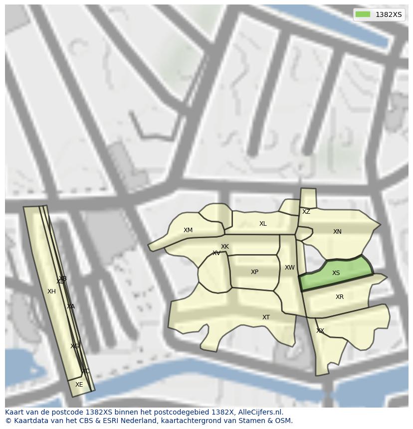 Afbeelding van het postcodegebied 1382 XS op de kaart.