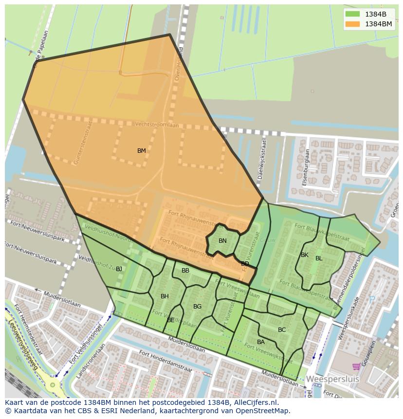 Afbeelding van het postcodegebied 1384 BM op de kaart.