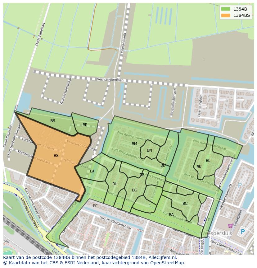 Afbeelding van het postcodegebied 1384 BS op de kaart.
