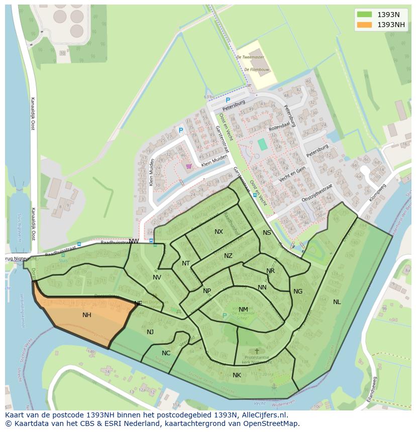 Afbeelding van het postcodegebied 1393 NH op de kaart.