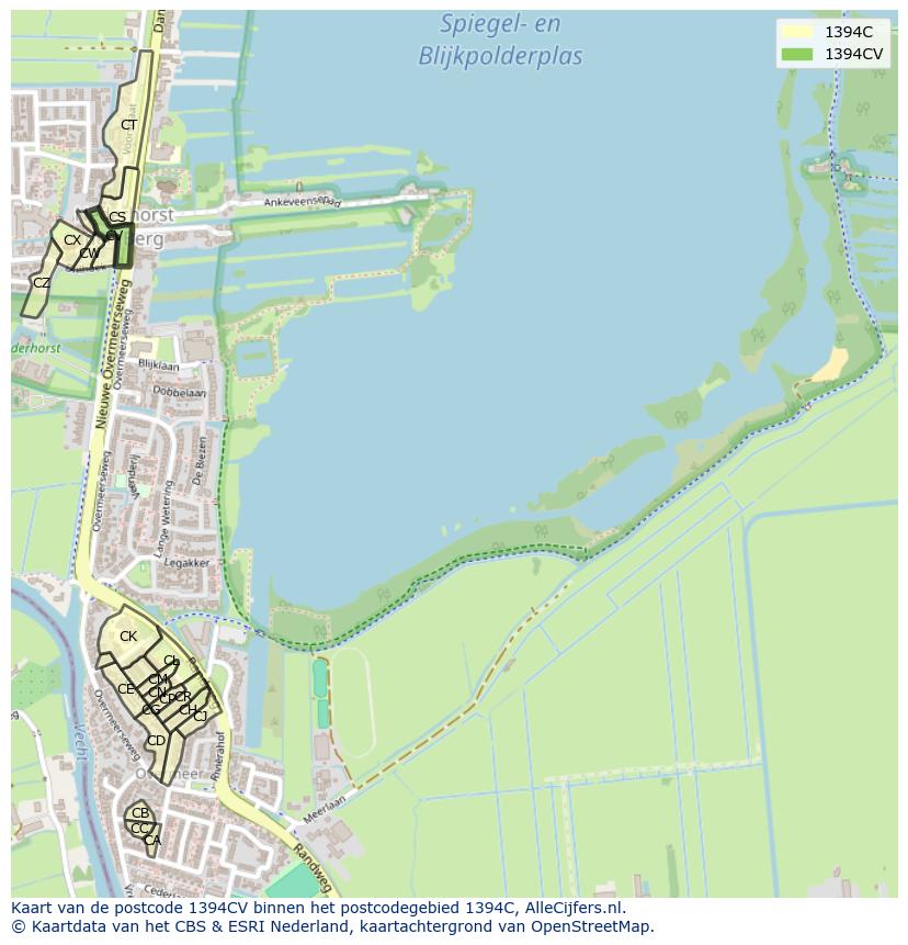 Afbeelding van het postcodegebied 1394 CV op de kaart.