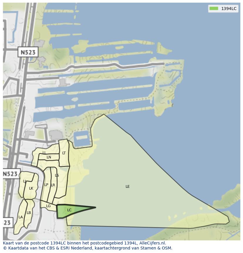 Afbeelding van het postcodegebied 1394 LC op de kaart.