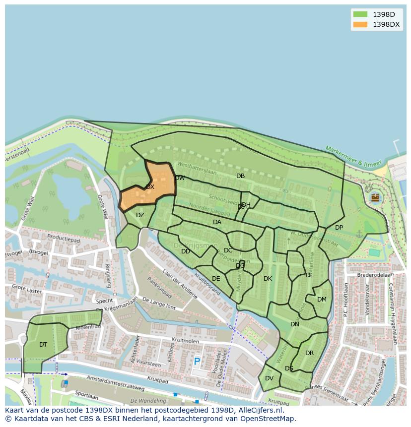 Afbeelding van het postcodegebied 1398 DX op de kaart.