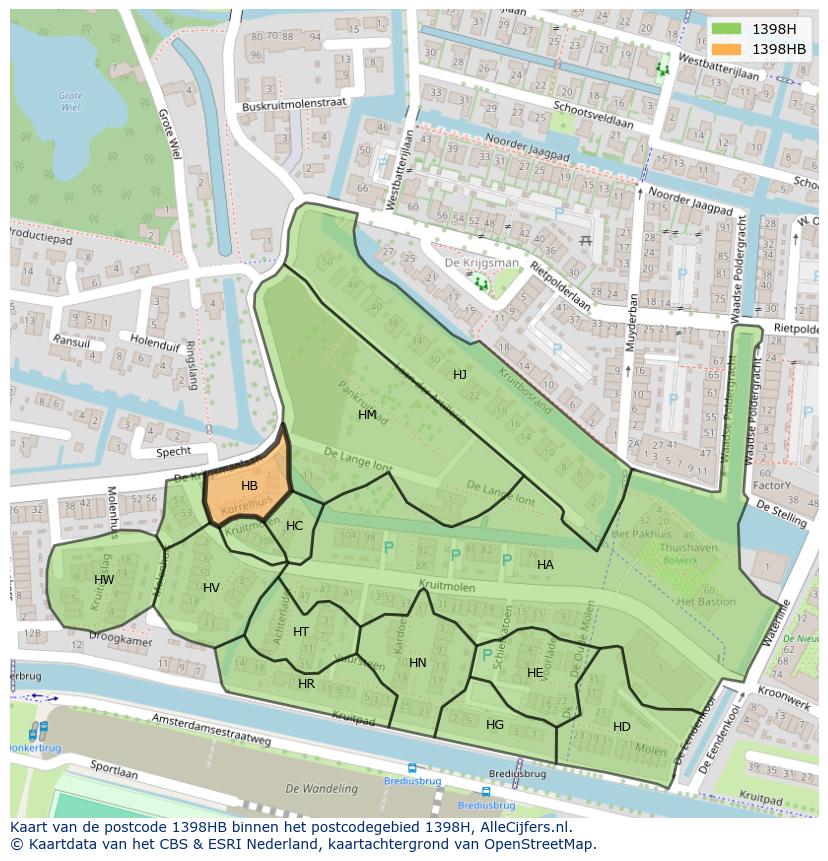 Afbeelding van het postcodegebied 1398 HB op de kaart.
