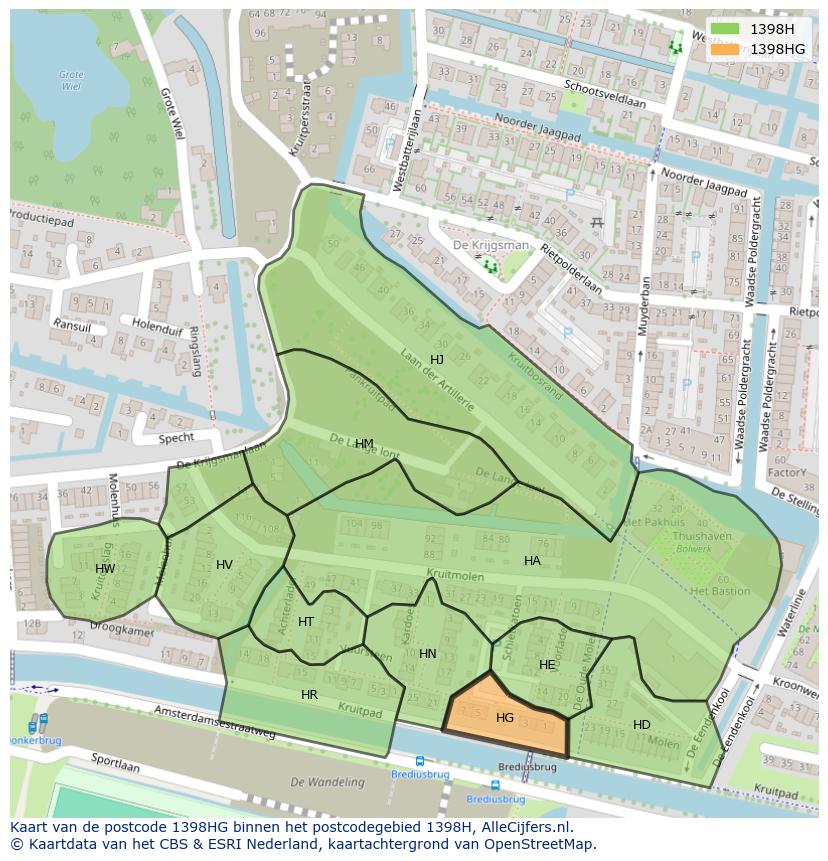 Afbeelding van het postcodegebied 1398 HG op de kaart.