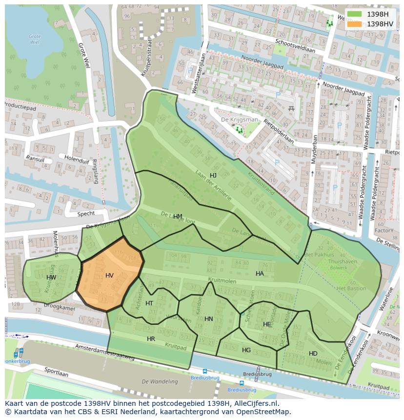Afbeelding van het postcodegebied 1398 HV op de kaart.