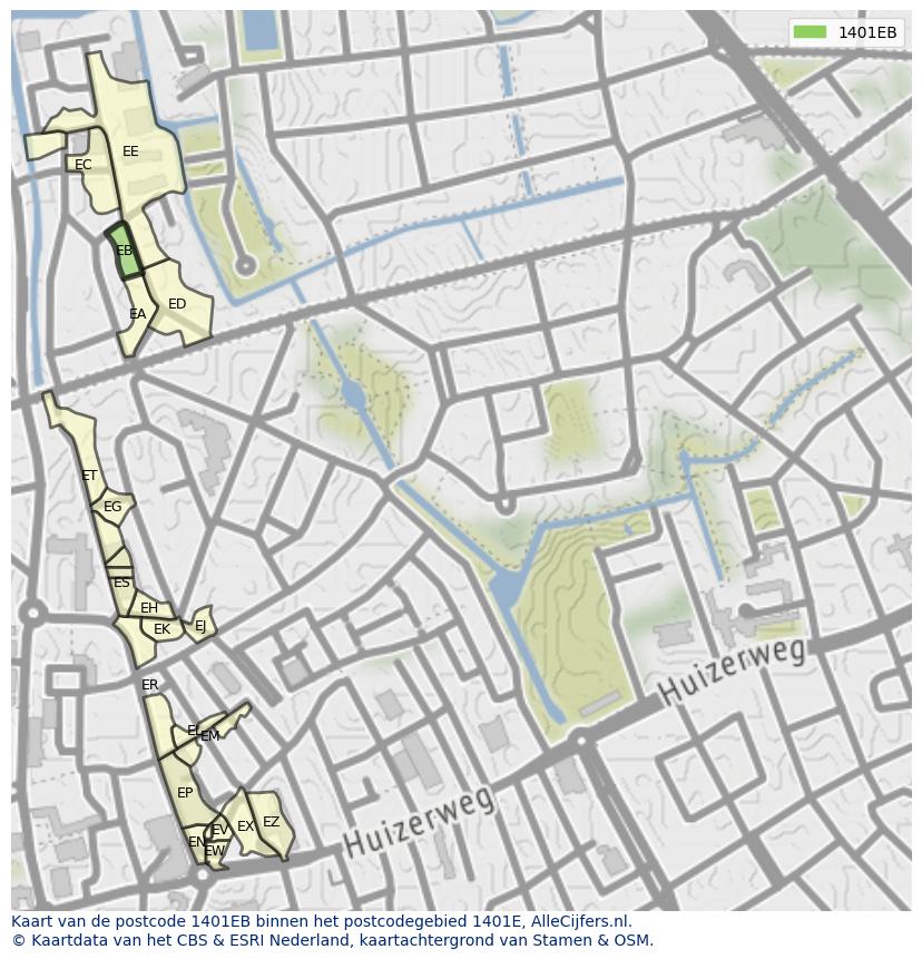 Afbeelding van het postcodegebied 1401 EB op de kaart.