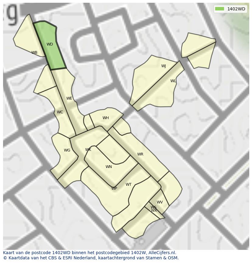 Afbeelding van het postcodegebied 1402 WD op de kaart.