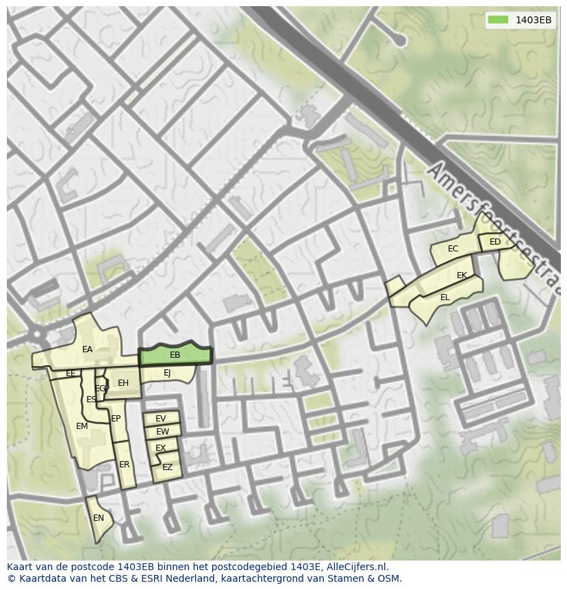 Afbeelding van het postcodegebied 1403 EB op de kaart.