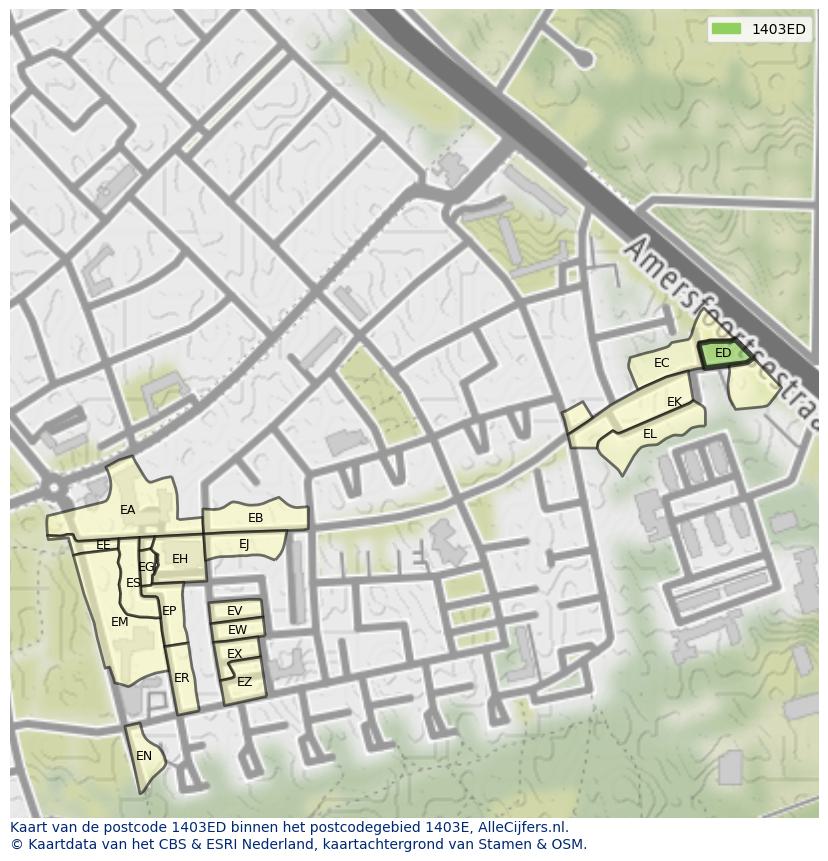Afbeelding van het postcodegebied 1403 ED op de kaart.