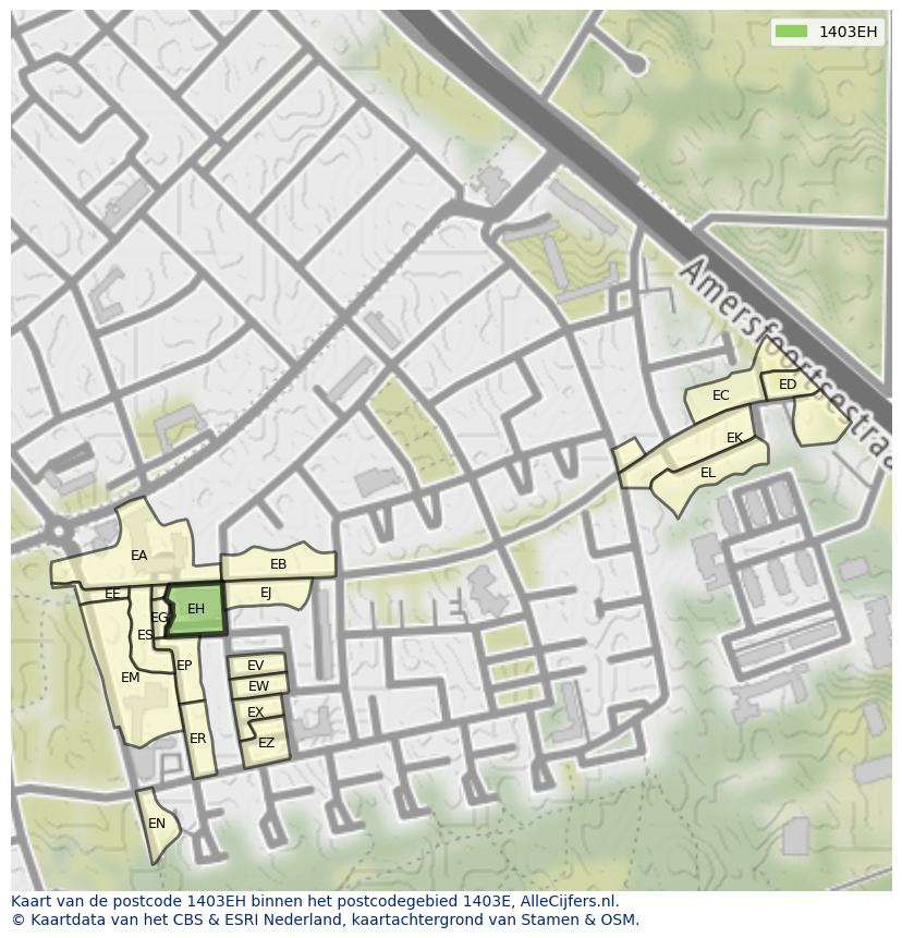 Afbeelding van het postcodegebied 1403 EH op de kaart.
