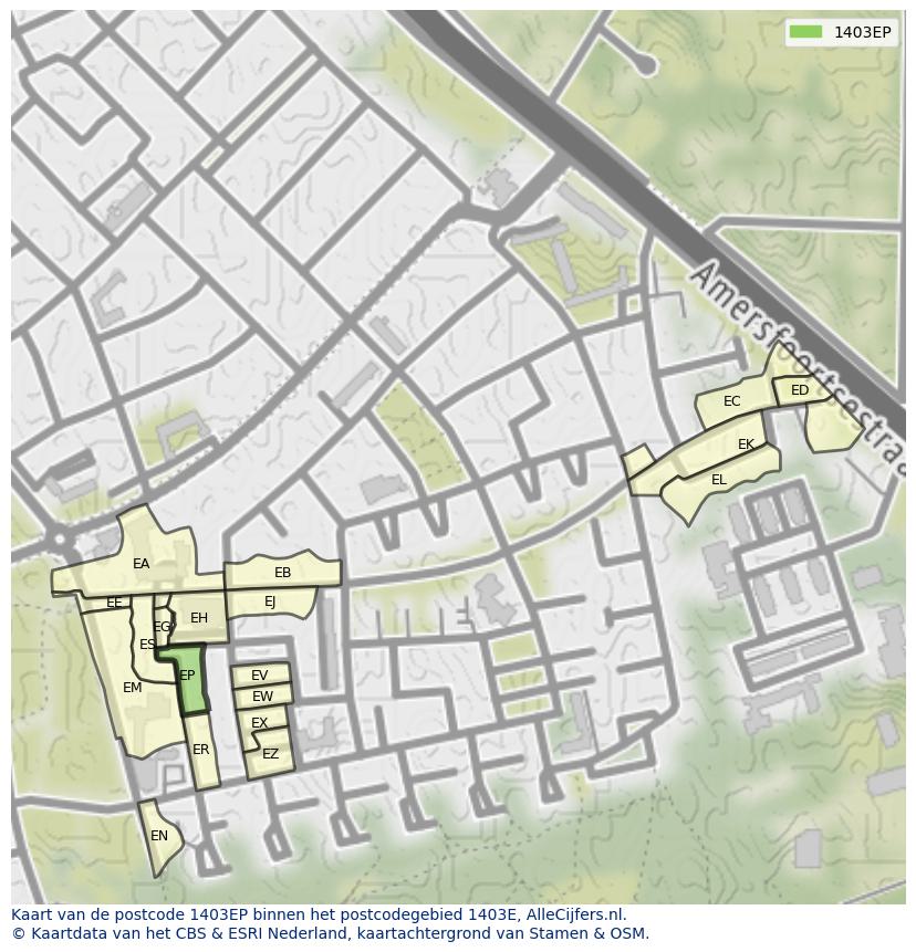 Afbeelding van het postcodegebied 1403 EP op de kaart.