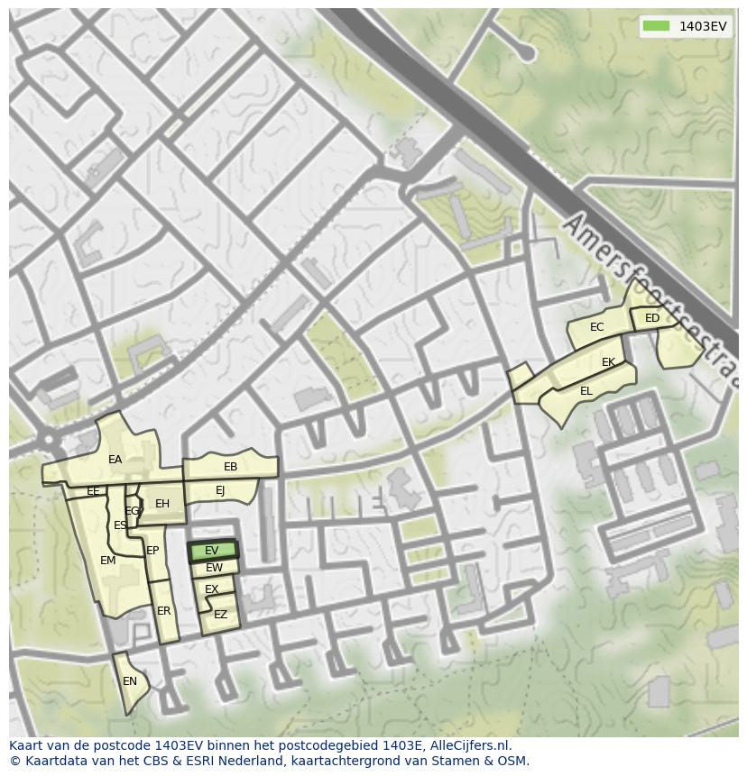 Afbeelding van het postcodegebied 1403 EV op de kaart.