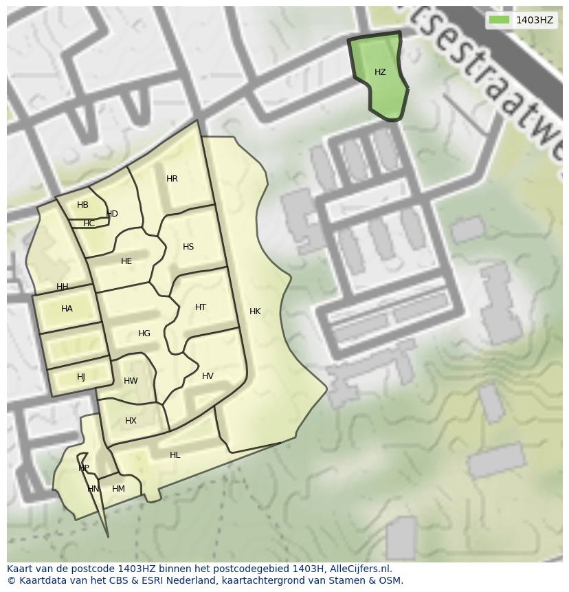 Afbeelding van het postcodegebied 1403 HZ op de kaart.