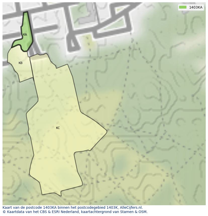 Afbeelding van het postcodegebied 1403 KA op de kaart.