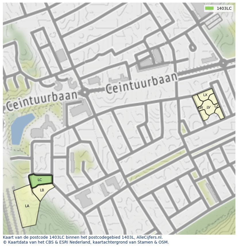 Afbeelding van het postcodegebied 1403 LC op de kaart.