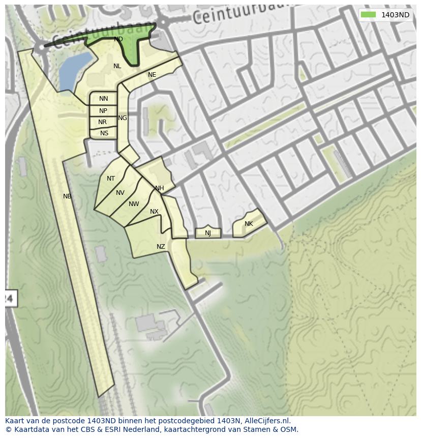 Afbeelding van het postcodegebied 1403 ND op de kaart.
