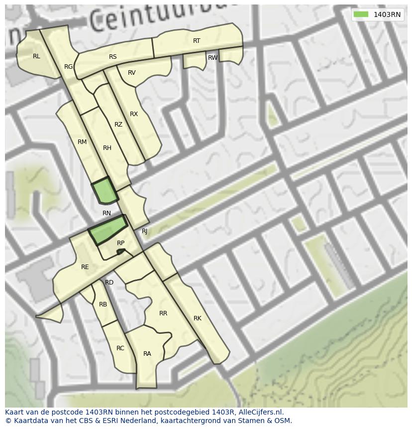 Afbeelding van het postcodegebied 1403 RN op de kaart.