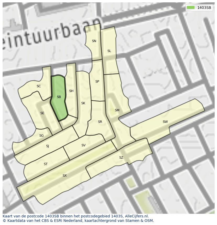 Afbeelding van het postcodegebied 1403 SB op de kaart.