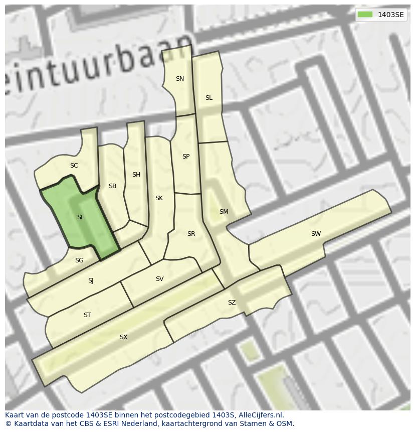 Afbeelding van het postcodegebied 1403 SE op de kaart.